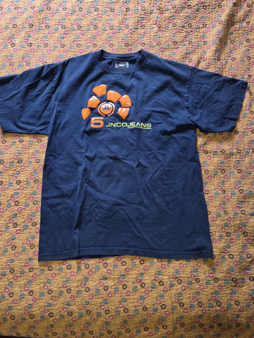 Jnco Navy Blue Tee with Orange Logo Mens L